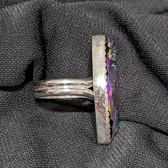 WOW Signed Purple Magenta Dichroic RULA GLASS Sterling Silver Ring Sz 9.5 19.4mm - Picture 6 of 8